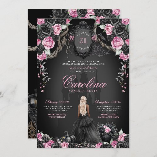 Gothic Princess Quinceaera Black  Pink Halloween Invitation