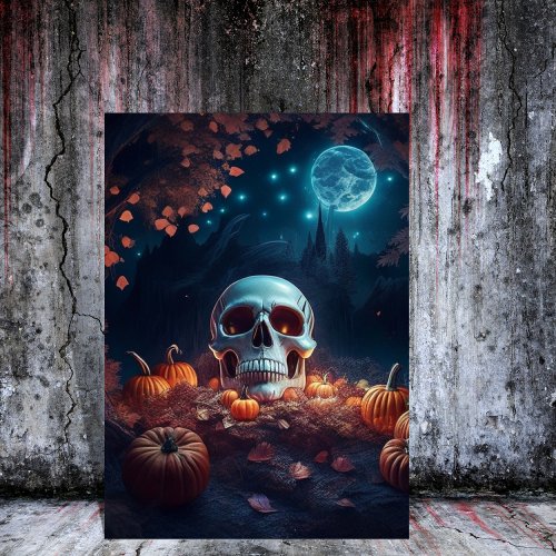  gothic pumpkin and skull spooky halloween invitation