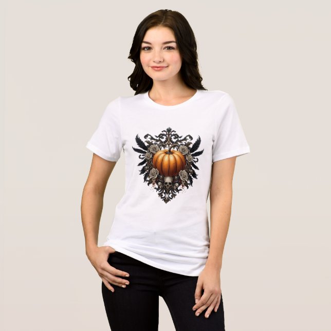 Gothic Pumpkin Crest Halloween Womens Tshirts (Front Full)