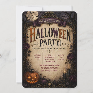 🎃 Gothic Pumpkin Halloween Party Invitation 🦇