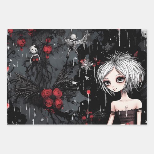 Gothic Punk Alternative Christmas Fairy Wrapping Paper Sheets