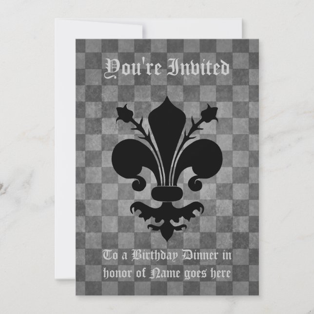 Gothic punk black fleur de lis Birhtday Dinner Invitation (Front)