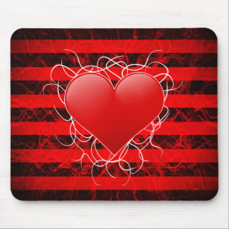 Gothic punk emo red heart with black stripes mouse pad