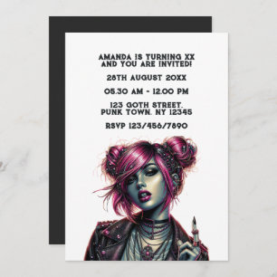 Gothic Punk Girl Birthday Party Invitation