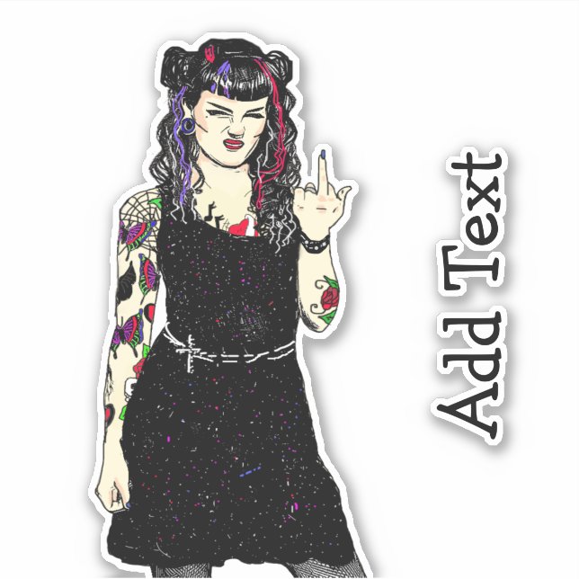 Gothic Punk Girl Flipping the Bird Sticker (Front)