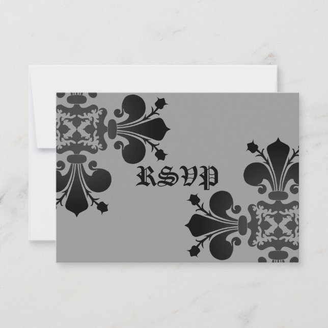 Gothic punk royal fleur de lis rsvp black gray card (Front)