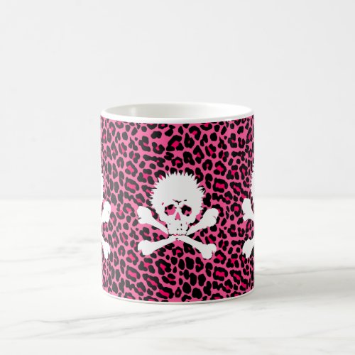 Gothic Punk Skull with Pink Leopard Print Coffee Mug