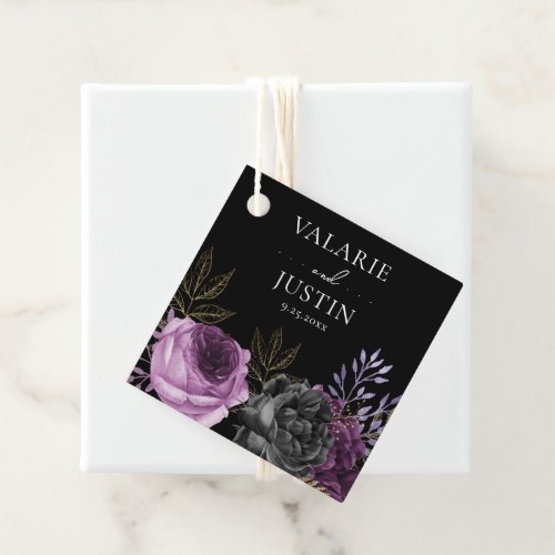 Gothic Purple and Black Floral Wedding Favor Tags