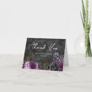 Gothic Purple and Black Floral Wedding Letterpress Thank You Card