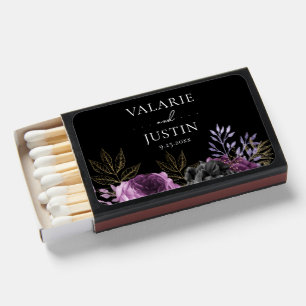 Gothic Purple and Black Floral Wedding Matchboxes