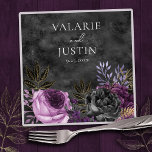 Gothic Purple and Black Floral Wedding Napkins<br><div class="desc">Gothic Style Purple and Black Floral Wedding. Faux gold foil leaves. Script font highlights with easy to read serif name font. Easy to adjust for your own wedding needs. Personalized wedding supplies</div>