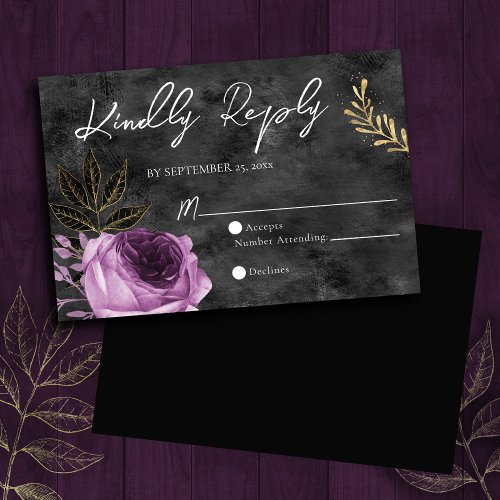 Gothic Purple and Black Floral Wedding RSVP Card