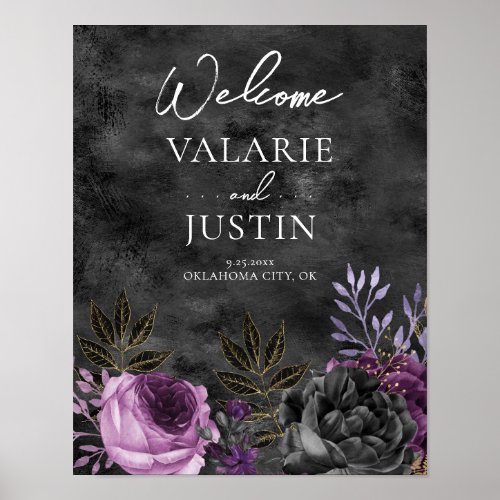 Gothic Purple and Black Floral Welcome Wedding Poster