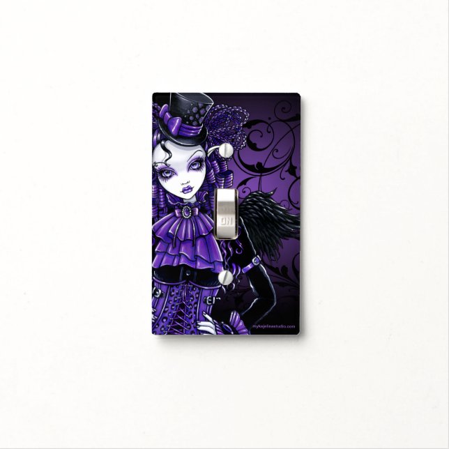 Gothic Purple Angel Kitty Light Switch Cover (In Situ)