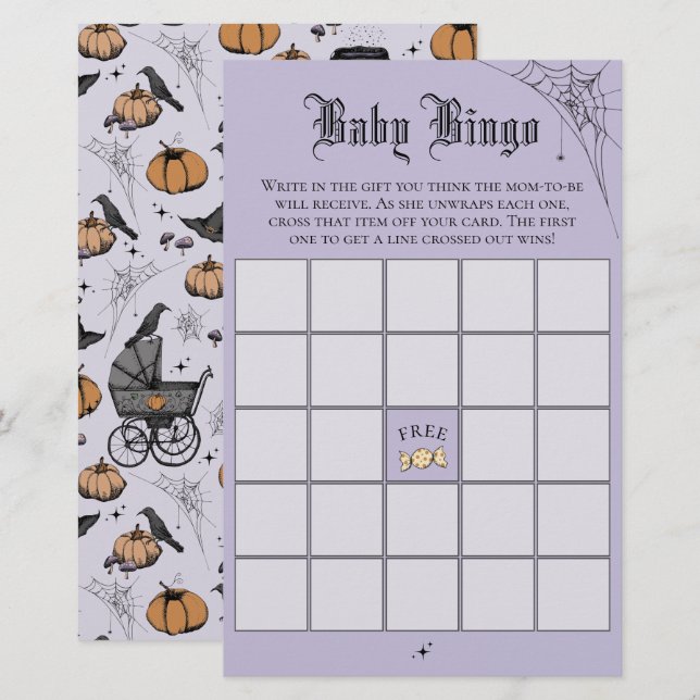 Gothic Purple Baby Bingo Baby Shower Game (Front/Back)