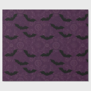 Gothic Purple Bats Damask Floral Pattern Wrapping Paper