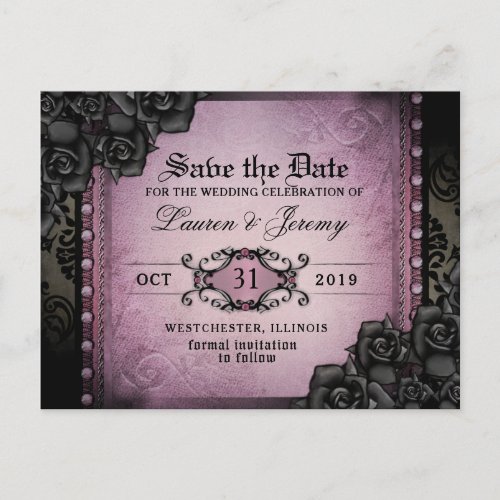 Gothic Purple  Black Halloween Save Date PostCard