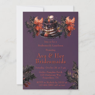 Gothic Purple Black Pumpkin Bridesmaids Luncheon Invitation