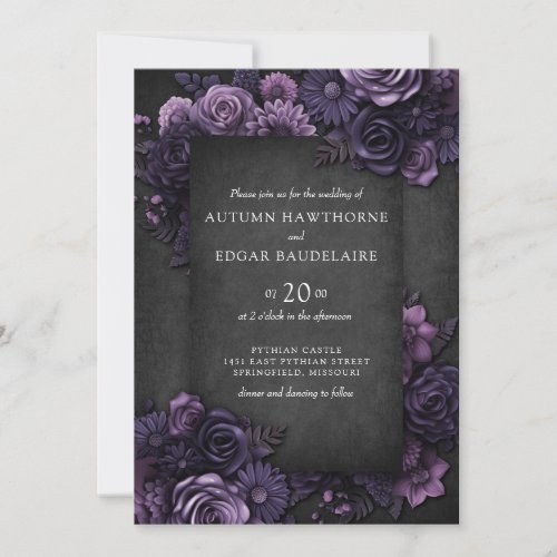 Gothic Purple Black Roses Wedding Invitation