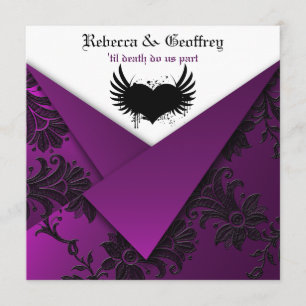 Gothic Purple, Black, White Wedding Invitation