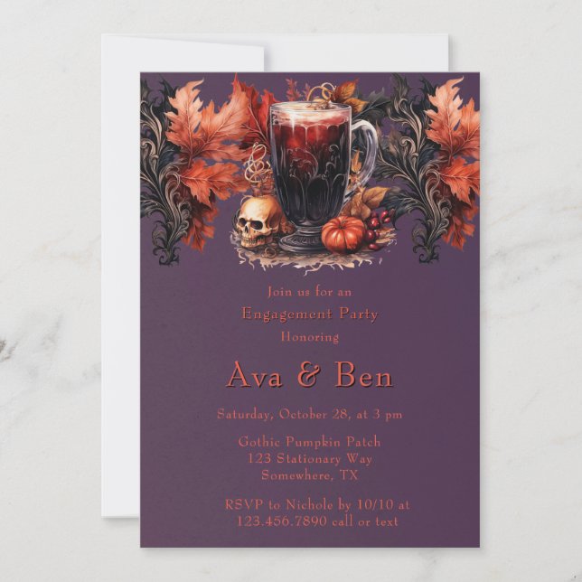 Gothic Purple Blood Wine Engagement Party Invitation (Front)