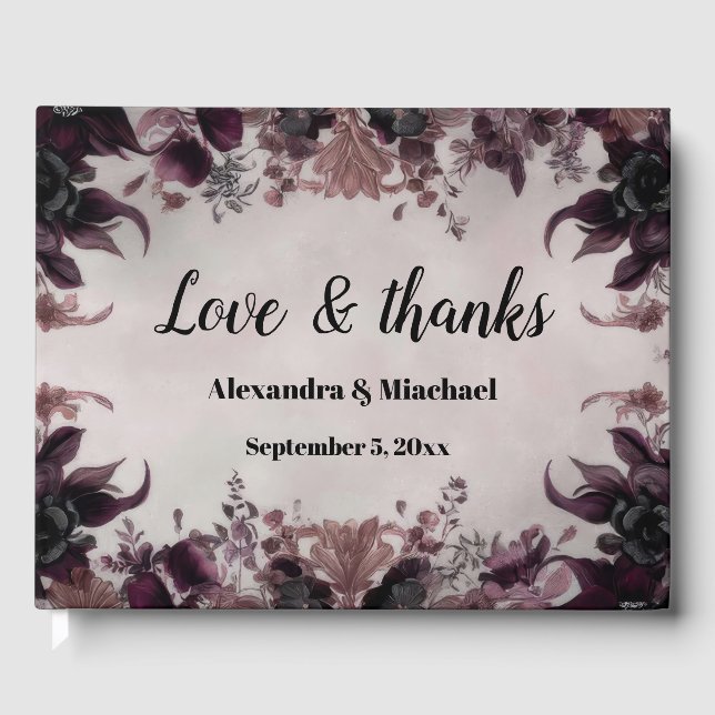 Gothic Purple Bloom Wedding Guest Book (Front)