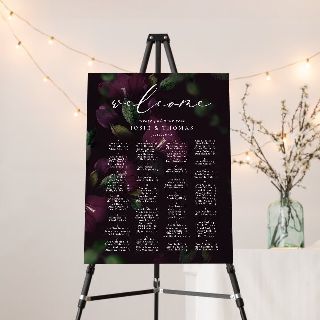 Gothic Purple Blooms Wedding Seating Plan Foam Board (In Situ (Stand))