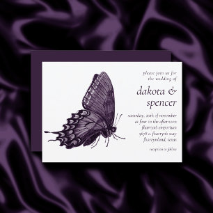 Gothic Purple Butterfly   Modern Dark Wedding Invitation