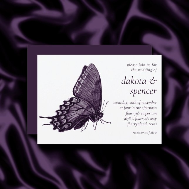 Gothic Purple Butterfly | Modern Dark Wedding Invitation (Creator Uploaded)