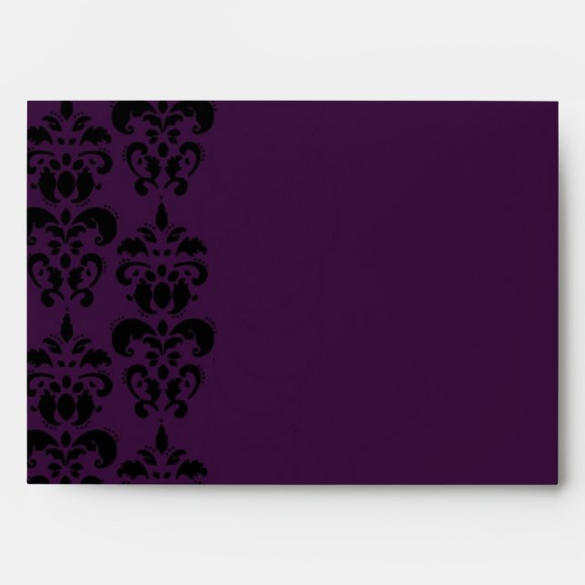 Gothic purple damask wedding envelope (Front)