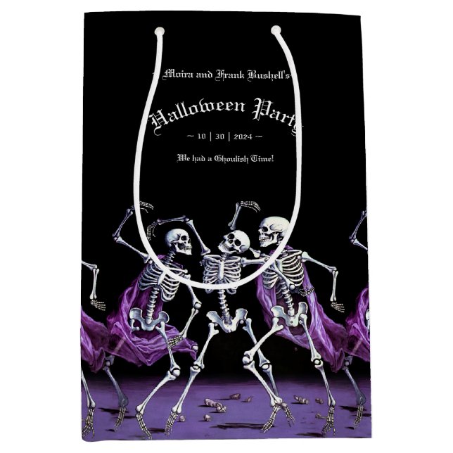 Gothic Purple Dancing Skeletons Halloween Medium Gift Bag (Front)