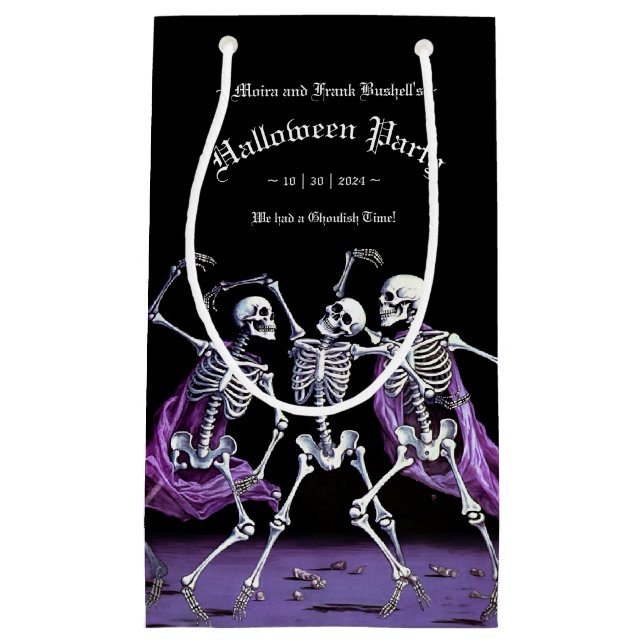 Gothic Purple Dancing Skeletons Halloween Small Gift Bag (Front)