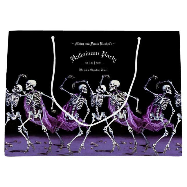 Gothic Purple Dancing Skeletons Spooky Party Large Gift Bag (Front)