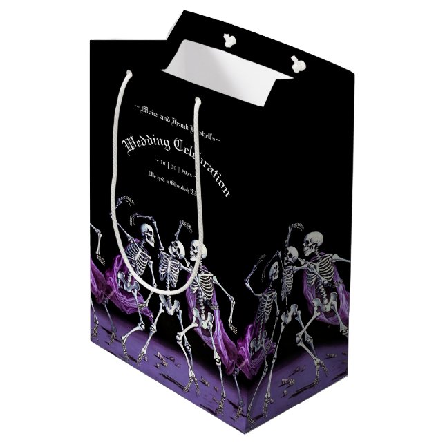 Gothic Purple Dancing Skeletons Wedding Favor Medium Gift Bag (Back Angled)