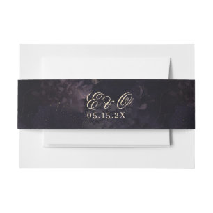 Gothic Purple Elegant Floral Boho Wedding Invitation Belly Band