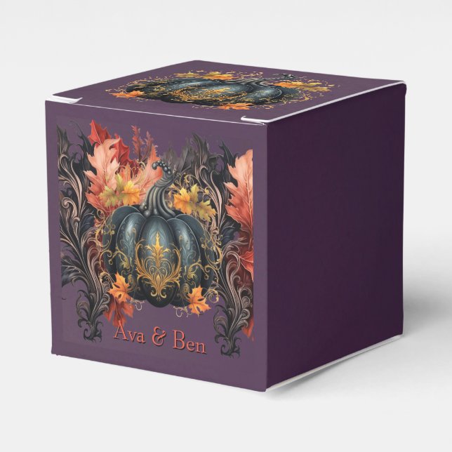 Gothic Purple Fairytale Pumpkin Fall Wedding Favor Boxes (Front Side)