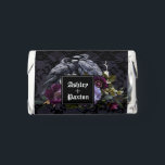 Gothic Purple Floral Bouquet on Lace with Ravens Hershey's Miniatures<br><div class="desc">This chocolate label design is perfect for a modern elegant Gothic wedding. The moody floral design features a natural bouquet of purple flowers in a luxurious arrangement on a dark purple and black lace background with two ravens.

You can personalize with your first names</div>
