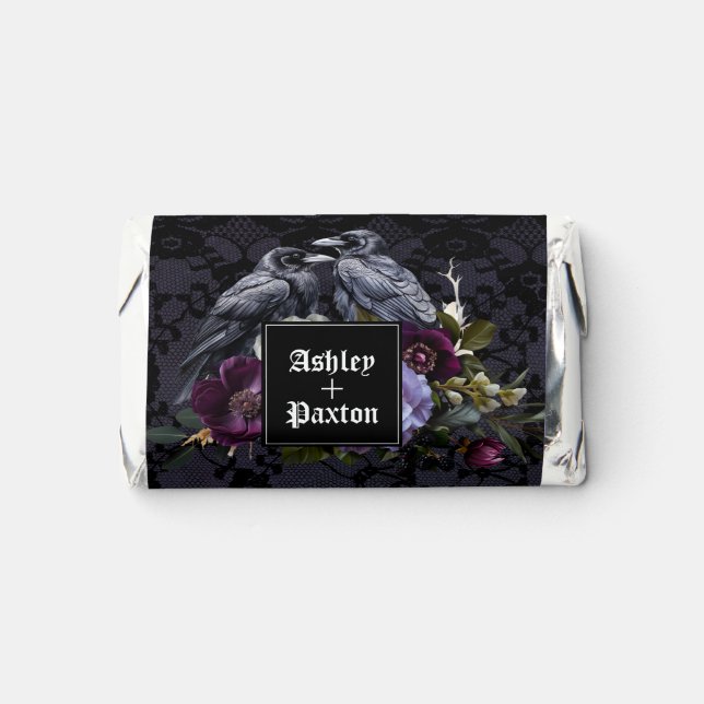 Gothic Purple Floral Bouquet on Lace with Ravens Hershey's Miniatures (Front)