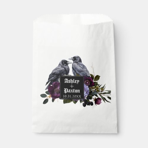 Gothic Purple Floral Bouquet  with Ravens Favor Bag