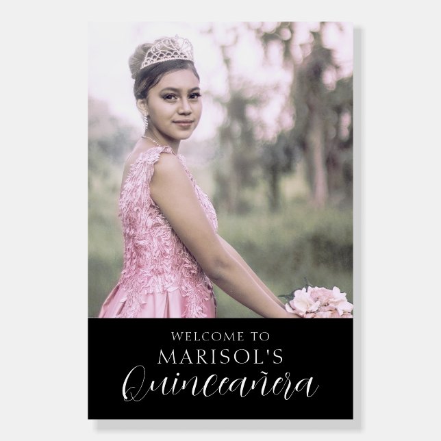 Gothic Purple Floral Quinceañera Welcome Sign (Front)