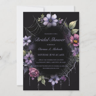 Gothic Purple Floral Spider Web Bridal Shower Invitation
