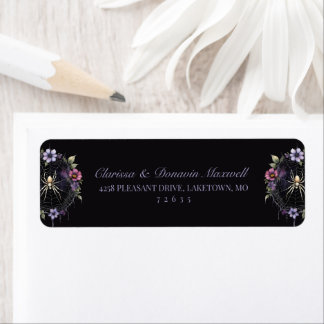 Gothic Purple Floral Spider Web Return Address Label