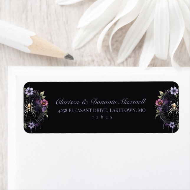 Gothic Purple Floral Spider Web Return Address Label (Insitu)