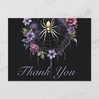 Gothic Purple Floral Spiderweb Thank You Postcard