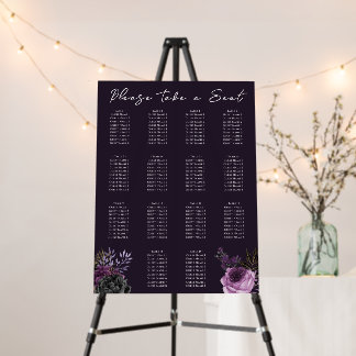 Gothic Purple Floral Wedding 14 Seating Chart Foam Board
