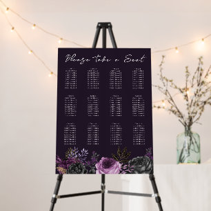 Gothic Purple Floral Wedding Seating Chart Foam Board