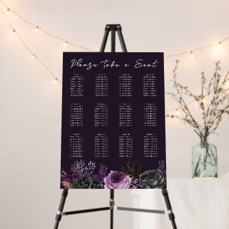 Gothic Purple Floral Wedding Seating Chart Foam Board