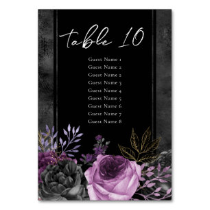 Gothic Purple Floral Wedding Table Number List