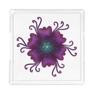 Gothic Purple Flower Dark Floral Botanical  Acrylic Tray