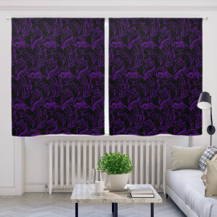 Gothic Purple Flowers On Black Blackout Curtains